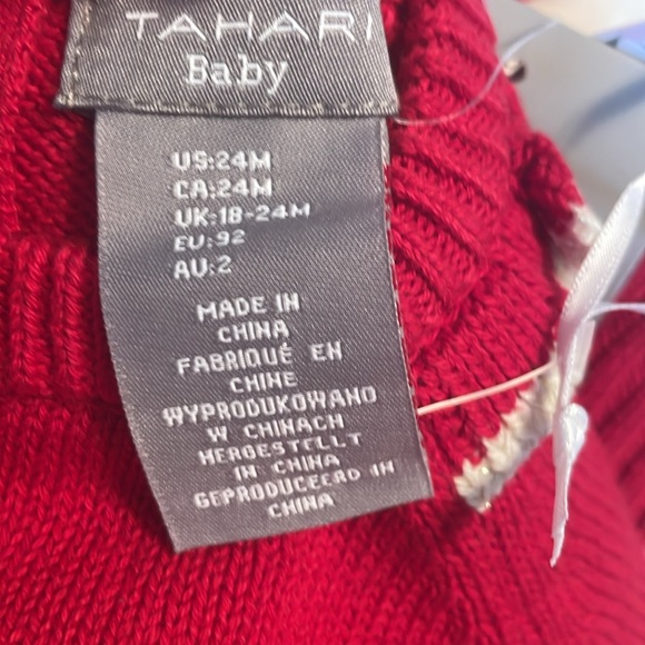 TAHARI Infant baby Girls Sweater Set With Hat 18 and 24 mos Christmas red - Picture 5 of 8
